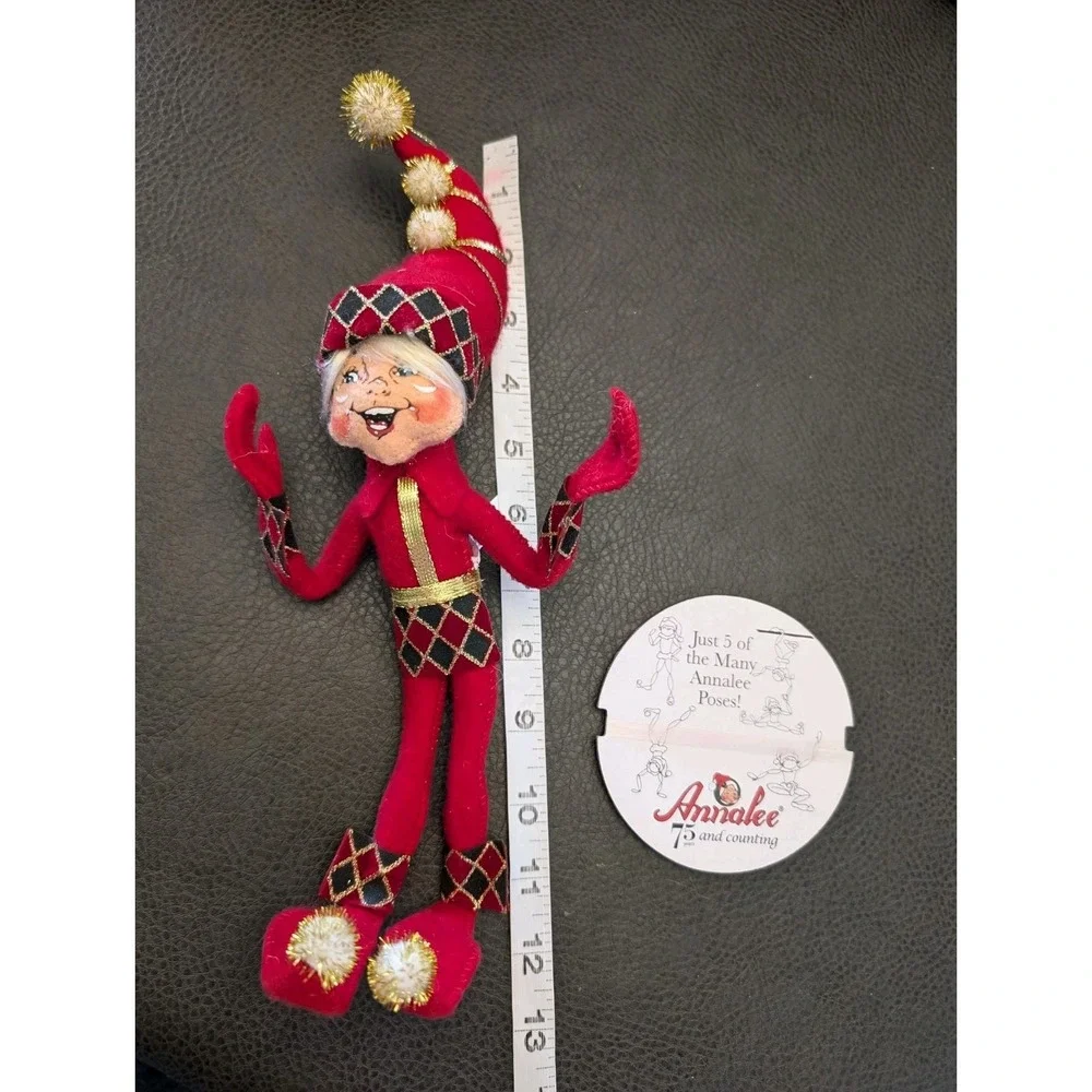 Annalee Red Harlequin Elf 2007 & Jingle Bell Girl Mouse Shelf Sitter Bendable